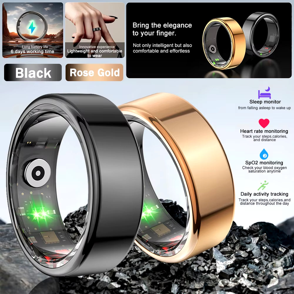 R02 Smart Ring Multifunctional Step Health Tracker Heart Rate Blood Oxygen Monitor Waterproof Men Women Sleep Fitness Gifts